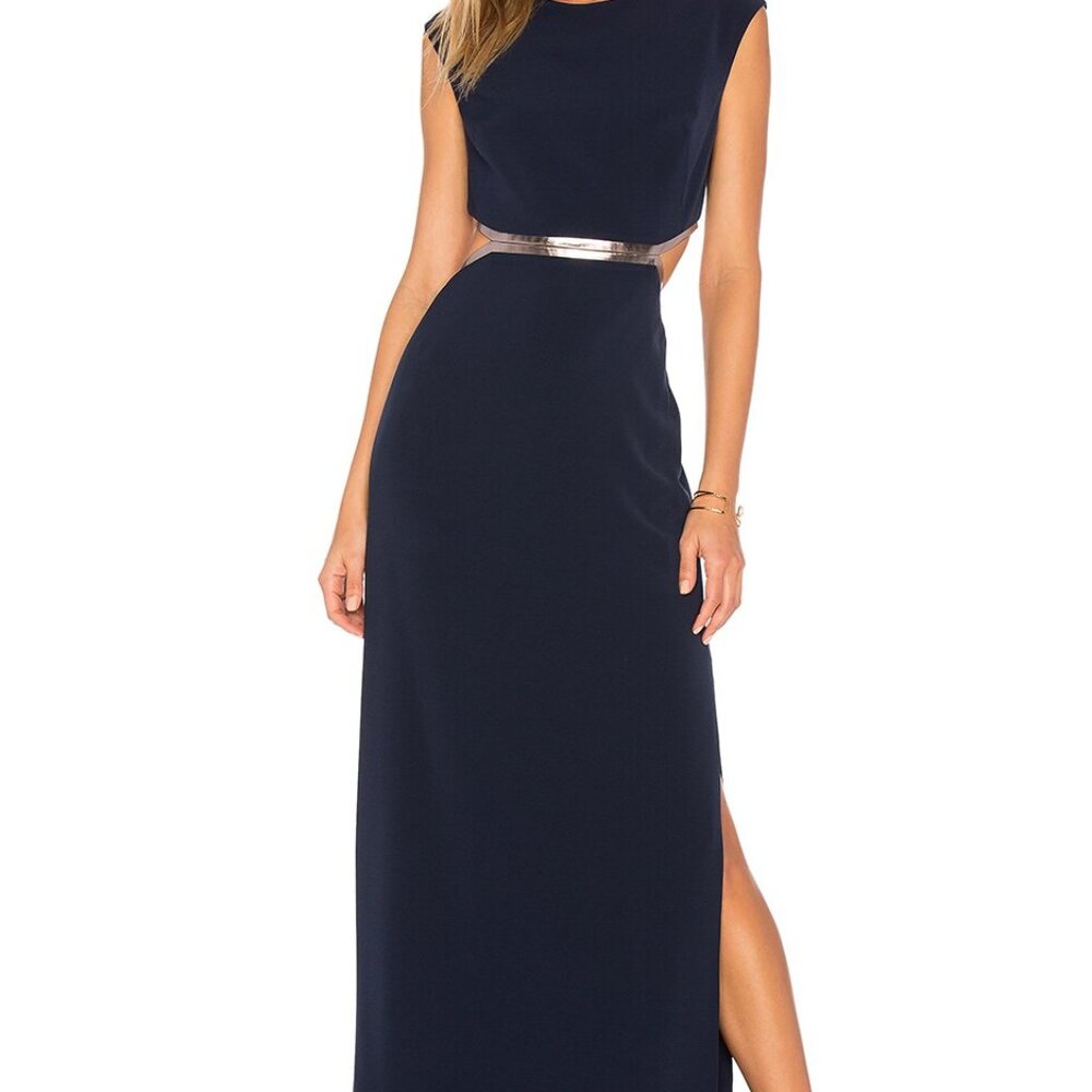 Halston Heritage Cutout Gown Navy Gunmetal Gray Size 10 NWT